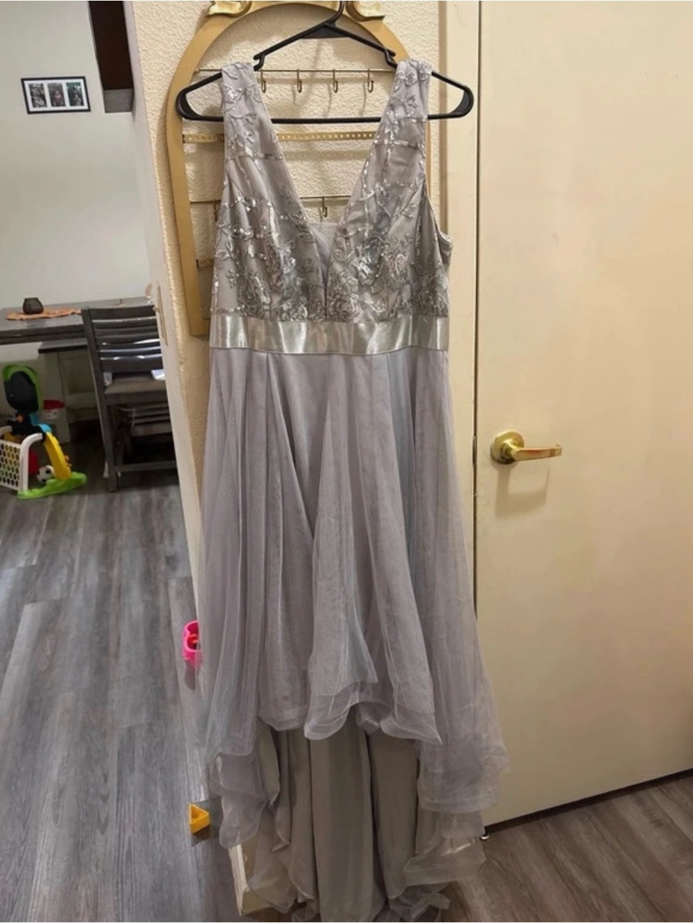 Ever Pretty Silver Embellished High-Low Tulle Dress